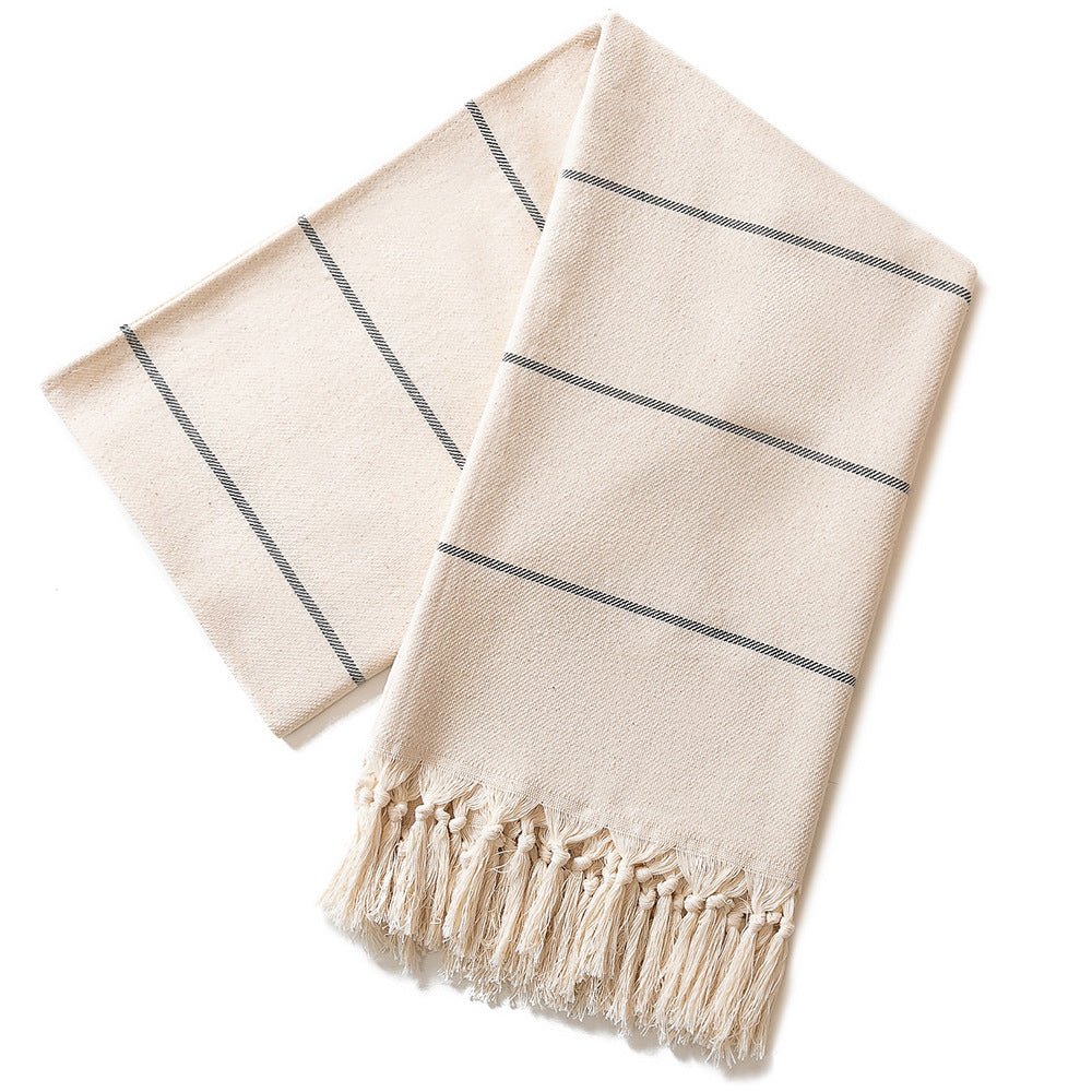 Embroidered Cream-colored Tassel Beach Towel